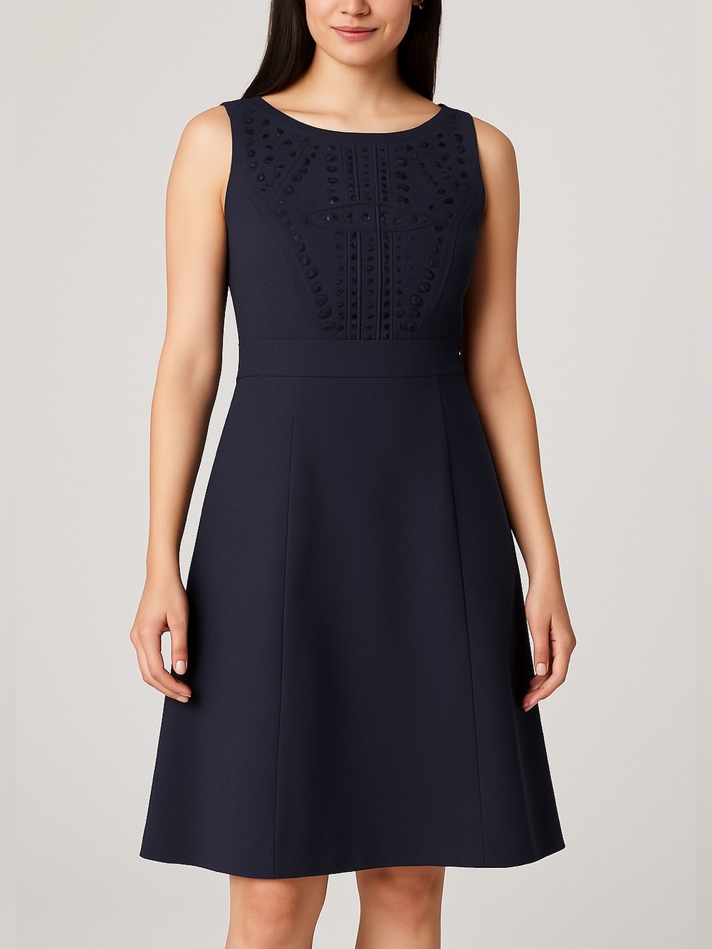 The Jones New York Navy Embroidered Sheath Dress Women's Size 6 Lined NWT